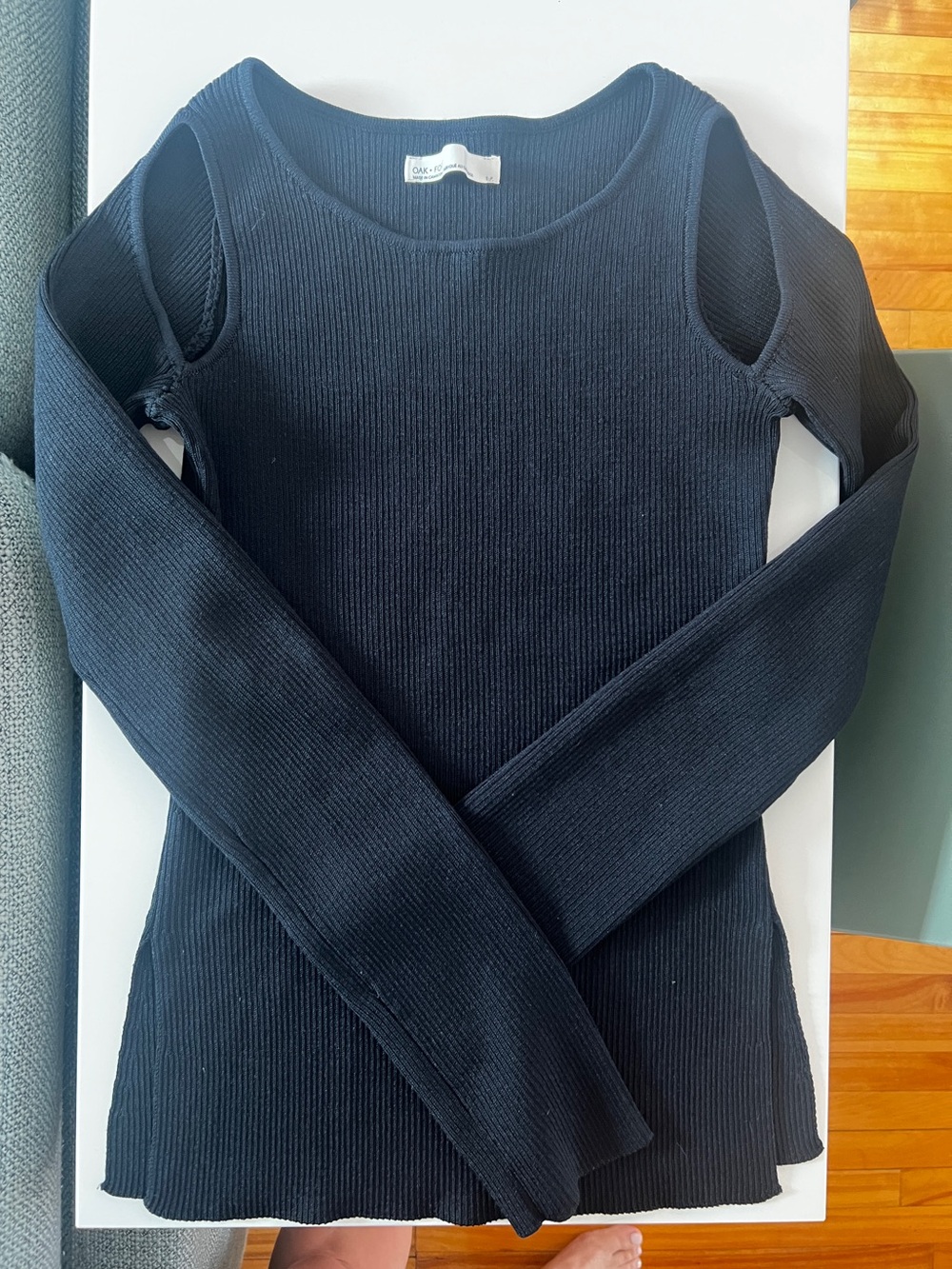 OAK + FORT Black Ribbed Crewneck Top